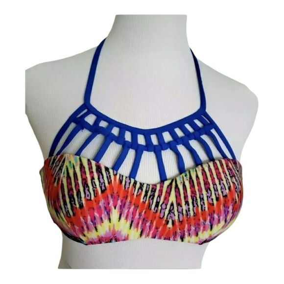 TiNiBiKiNi Swimwear Bikini Top Women Size S Blue Multicolor Tie-Dye Pool Beach - Picture 1 of 10